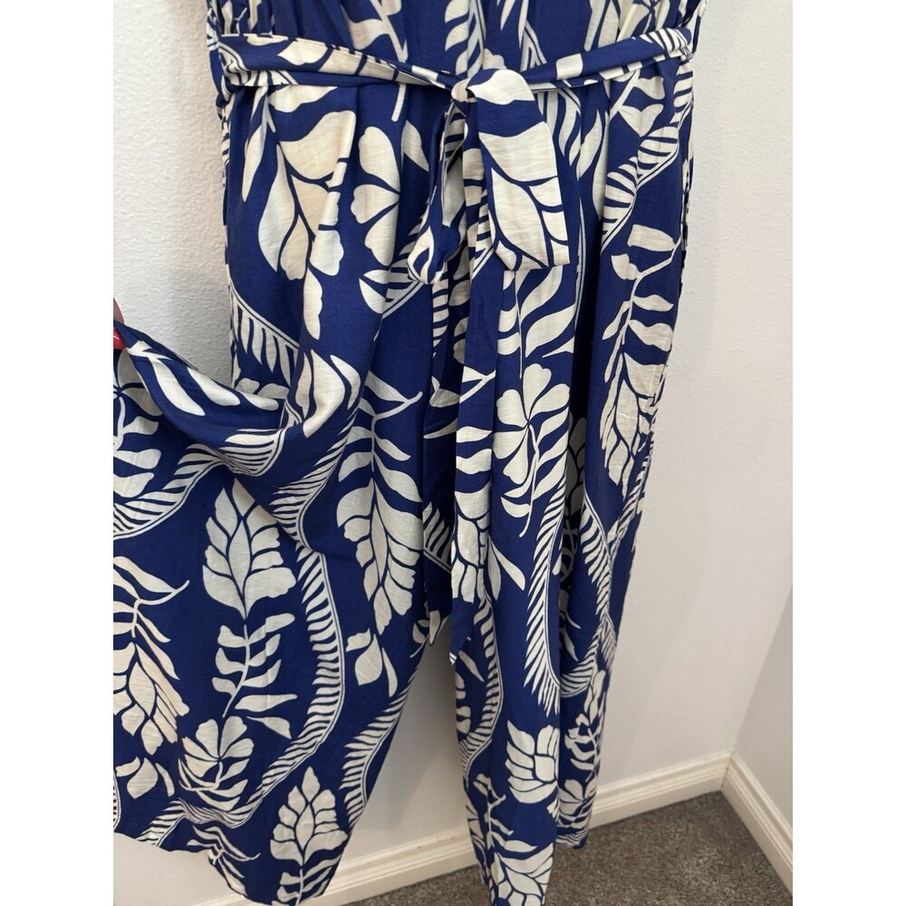 Bloomchic Jumpsuit Floral Blue White Hawaiian Wide Leg Size 18 New Ruffle Trim - Picture 4 of 8